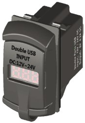 Dubbele USB-A-stekker + voltmeter