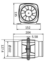 Aspiratore/Ventilatore assiale Hyperflow 7,6m3 12V 