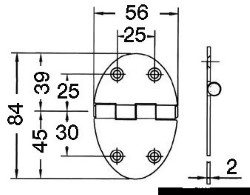 Oval hinge 84x56 mm stud mounting 2 mm 