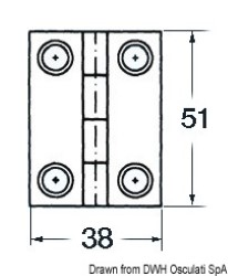 SS rectangular hinge 4 bushing 51x38 mm 
