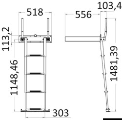 4-stopenjska teleskopska lestev AISI316 za vgradnjo 