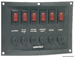 Seks switche vandret panel