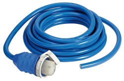 Câble fiche+capuchon pré-monté bleu 10 m 50 A 