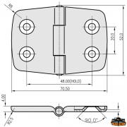 AISI 316 stainless steel hinge 70x52 mm