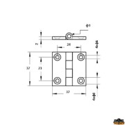 AISI 316 stainless steel hinge with adhesive plate 40x40 mm