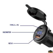 USB 3.0 and PD/Type C socket with digital voltmeter