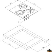 Rectangular glass top 3 burners A-SR model PV1352