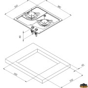 Gas hob unit 2 burners SR model PC1322