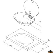 Elliptic sink with tempered glass lid cover cold water model LR1450