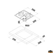 Gas hob unit 2 burners SR model PC1321