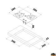 Rectangular glass top 2 burners A-SR model PV1351