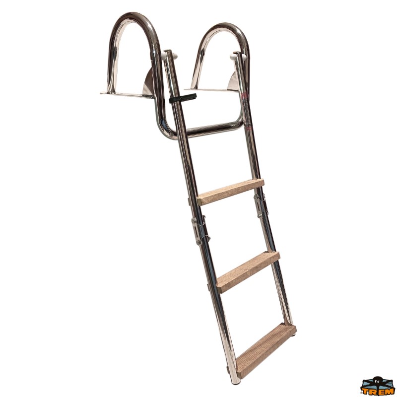 Scaletta pieghevole con corrimano e gradini in legno per plancette di poppa  4 gr [S1928004]